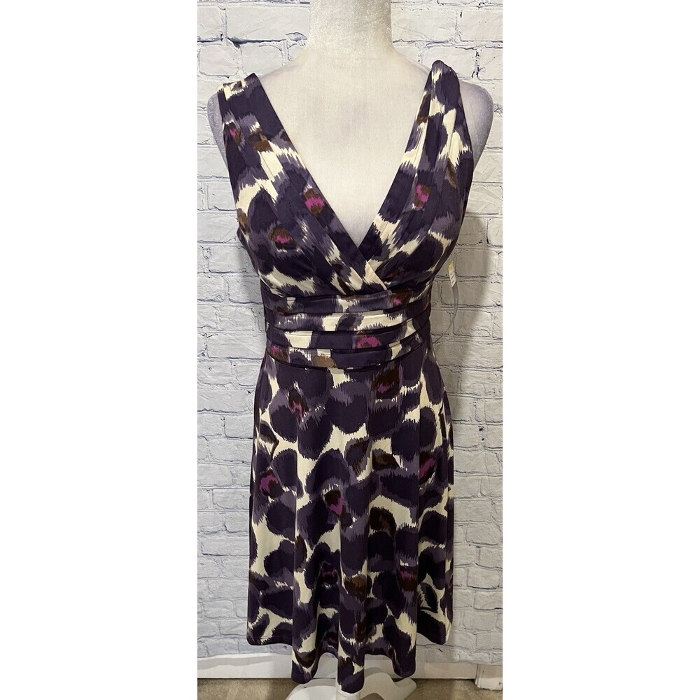 Karin Stevens Womens Fit and Flare Dress Purple & Black Floral Print 8 Petite